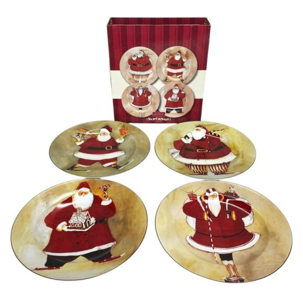 Oneida Super Size Santa Christmas Holiday Salad/Dessert Plates 4PC Set Stoneware